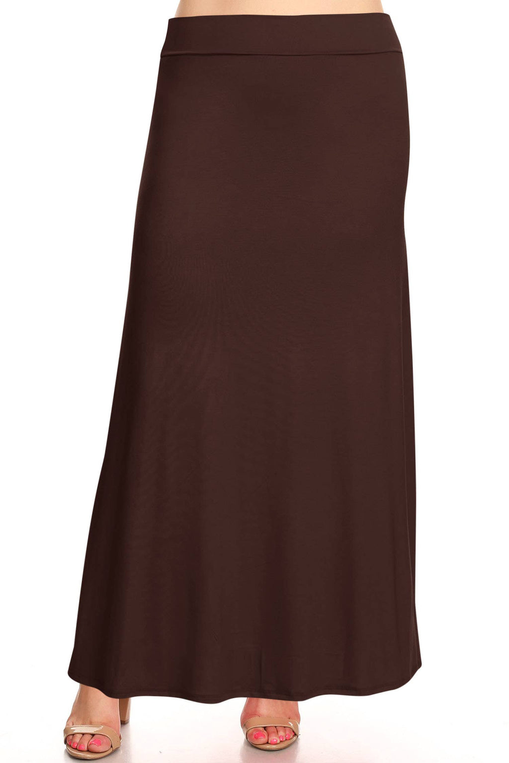Women's Plus Size Foldable  Waist  Solid Long Maxi Skirt