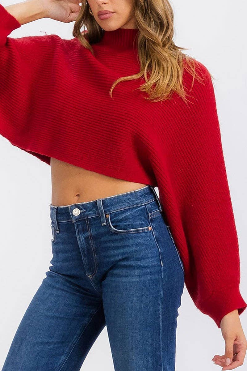 LONG SLEEVE MOCK NECK KNIT CROP TOP