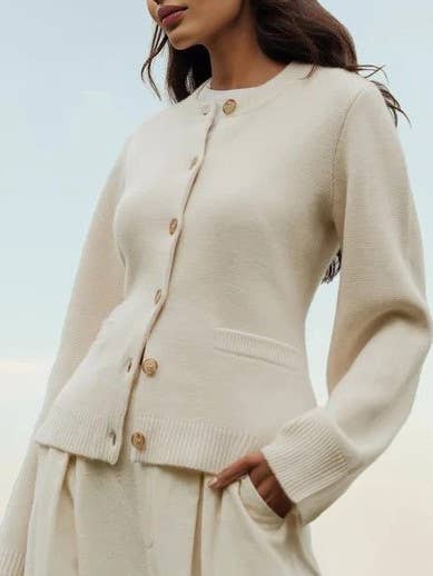Demure hourglass silhouette cardigan