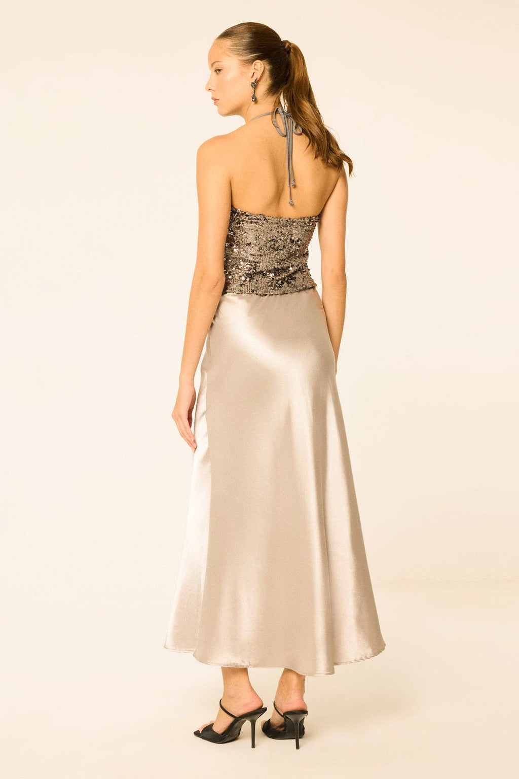 Minimalist Satin Bias Cut Midi Skirt