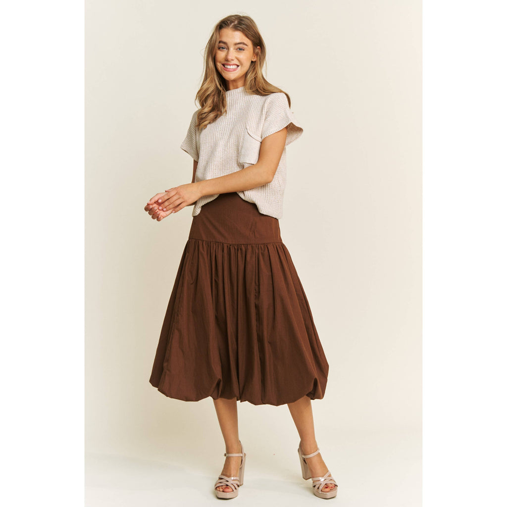 SOFT WOVEN SOLID BUBBLE BALLON MIDI SKIRT - Beige