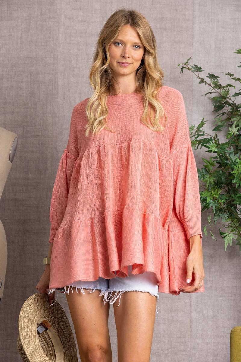 CABLE KNIT BABYDOLL TUNIC TOP-TI10408
