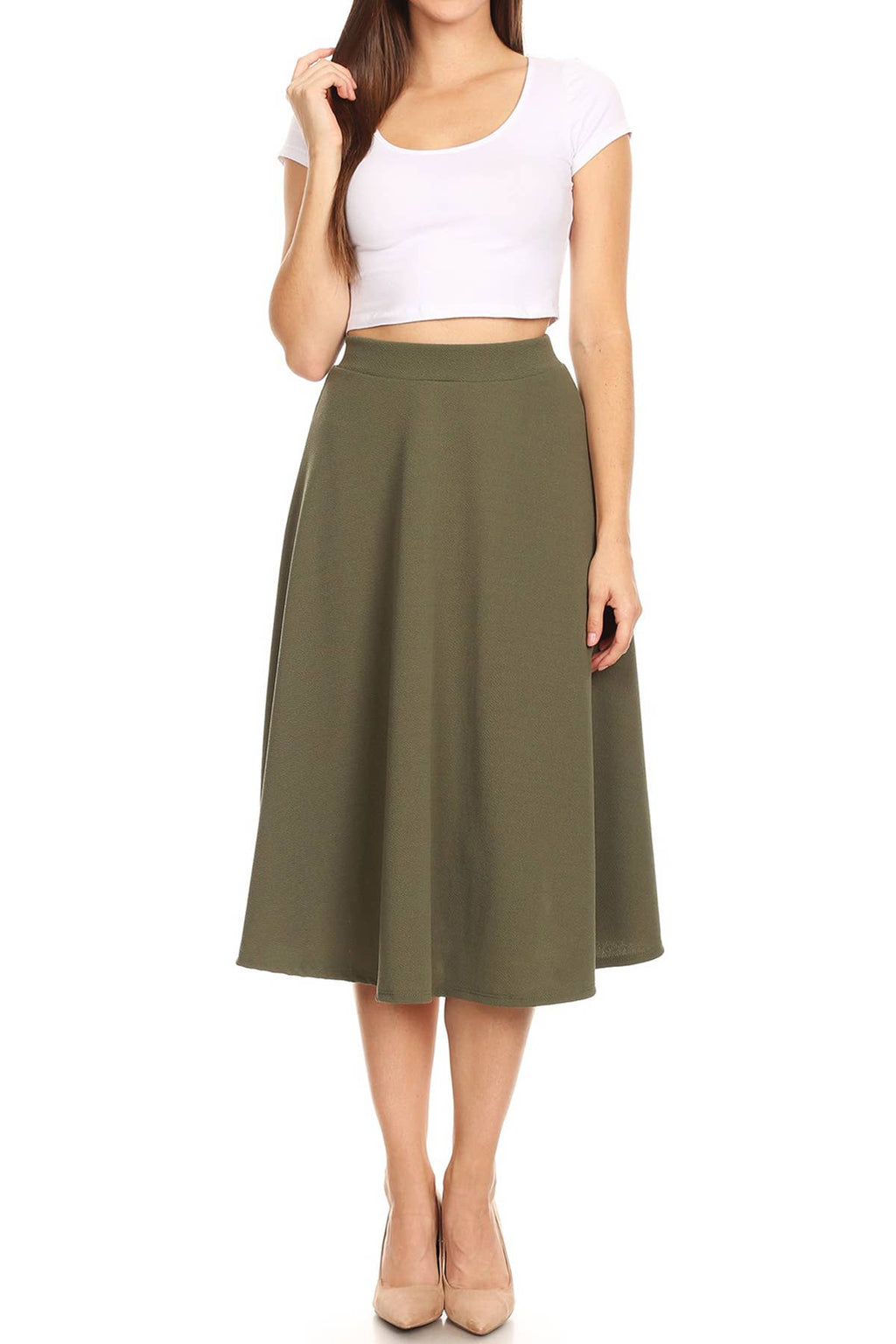 Women's Solid Basic Casual Flared Midi Skirt (Open Pack)