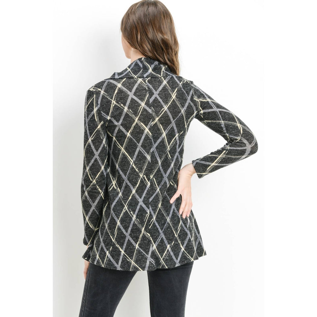 Plaid Shawl Collar Maternity Knit Tunic Sweater