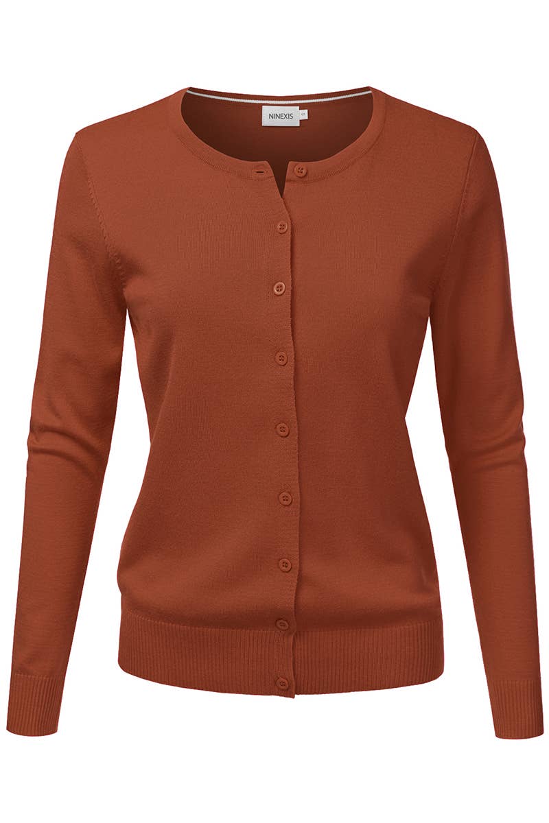 AWOCAL310_Button Down Soft Knit Long Sleeve Cardigan Sweater