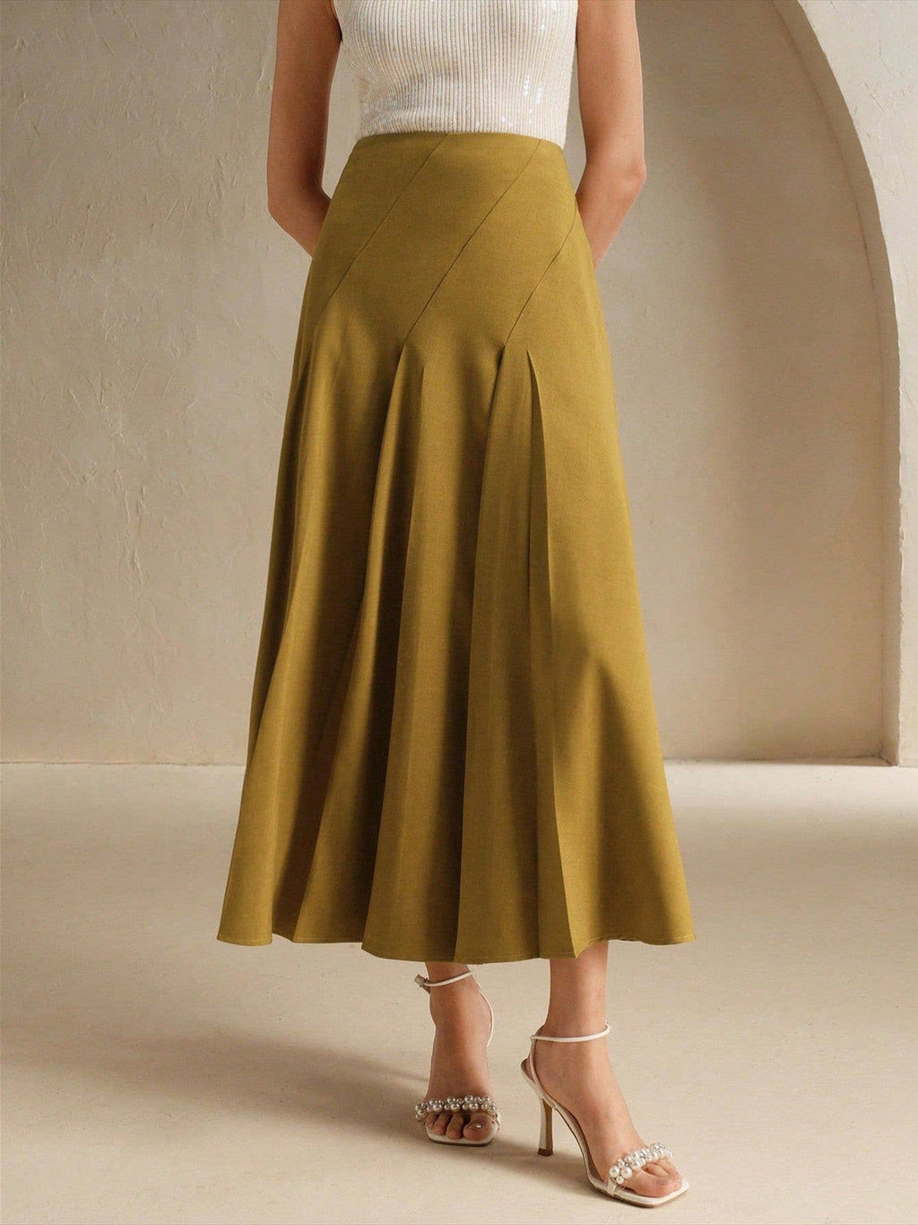 Elegant Asymmetrical Midi Pleated Skirt