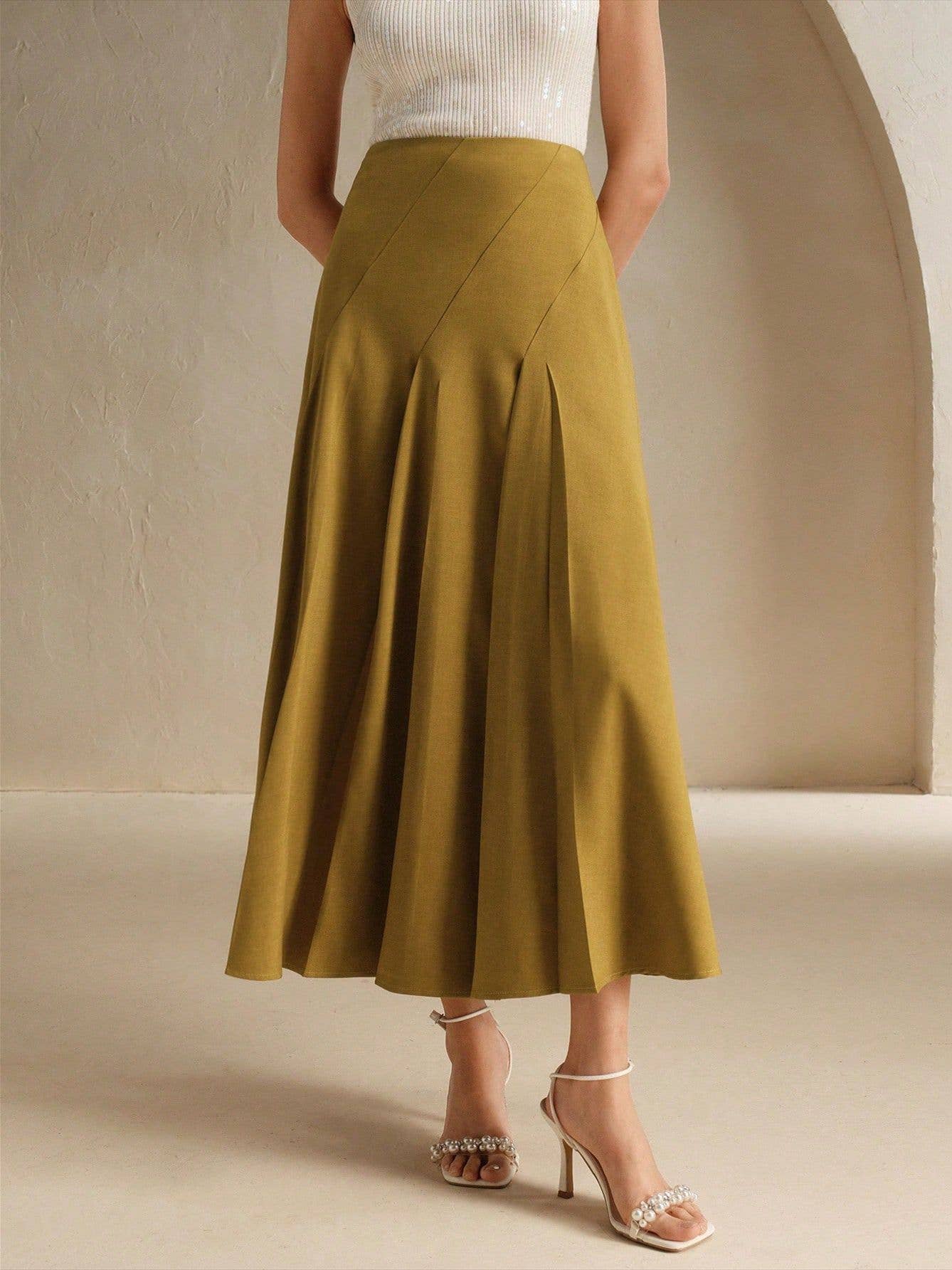 Elegant Asymmetrical Midi Pleated Skirt