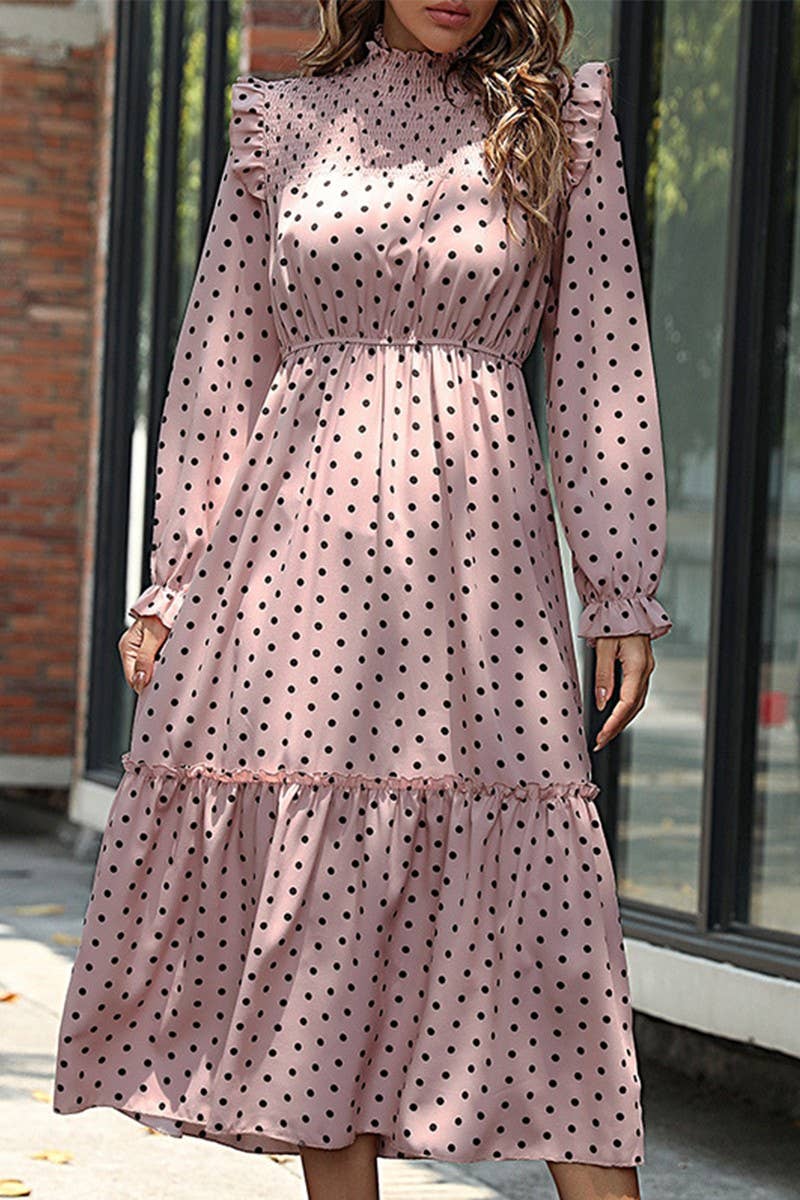 CWDMD0362_POLKA DOT LACED SHOULDER MAXI DRESS