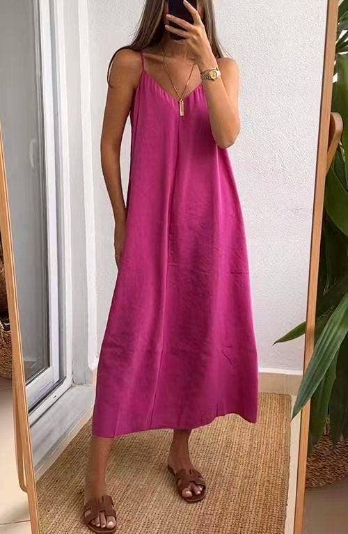 Solid colors loose rope strap maxi dress