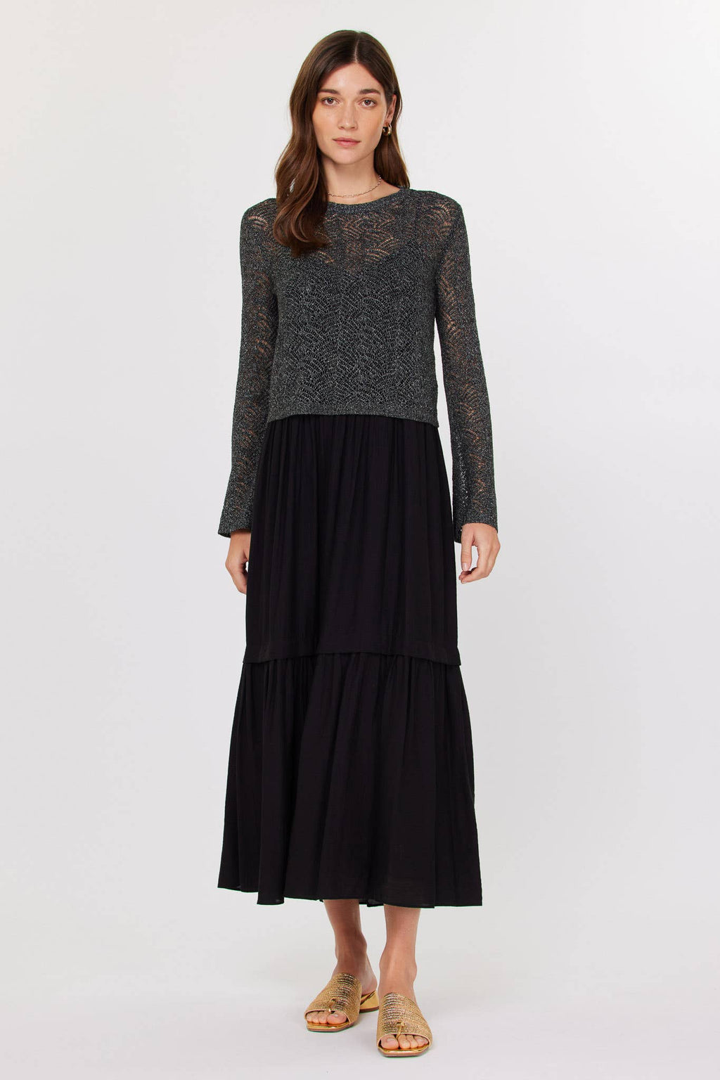 Twofer Sweater & Tiered Midi Dress Set