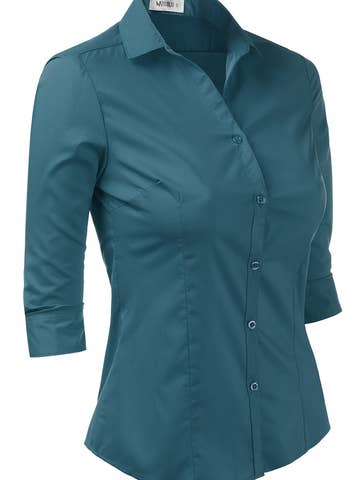 3/4 Sleeve Button Down Collar Shirt Blouse