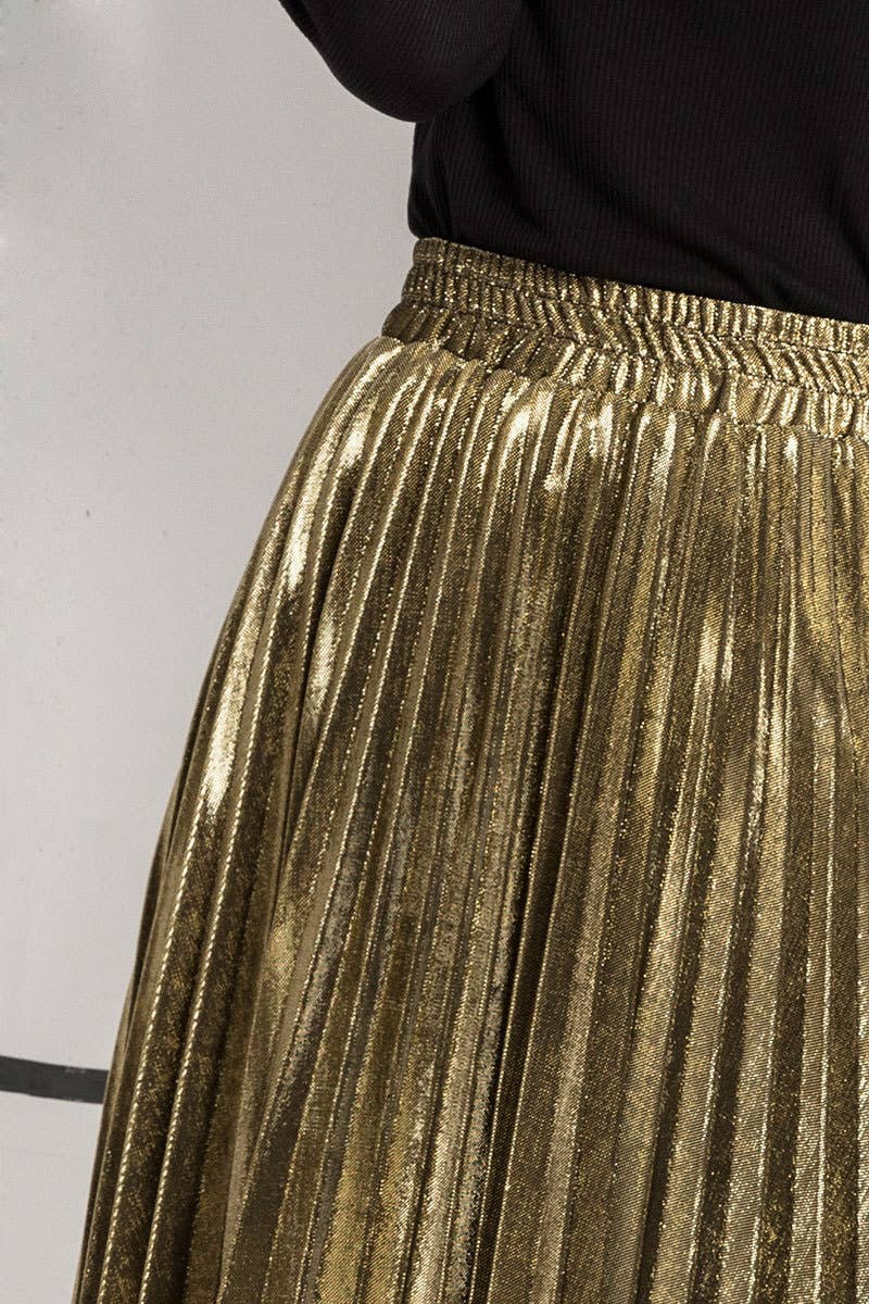Metallic Elastic waist pleated skirt