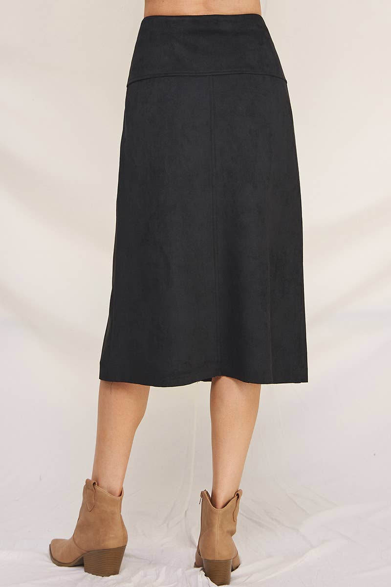 Constructed Soft Microsuede Midi Skirt