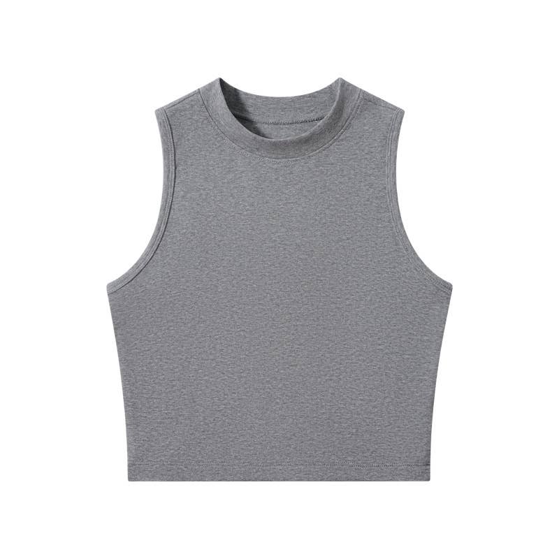Basic Essential cotton blend fitted high neck crop tank top