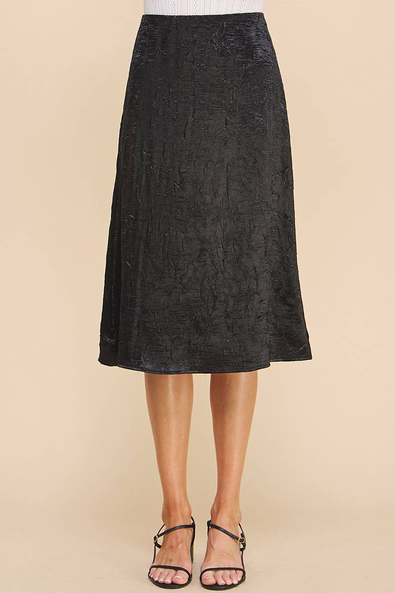 A-Lined Midi in Crinkled Stretch Satin