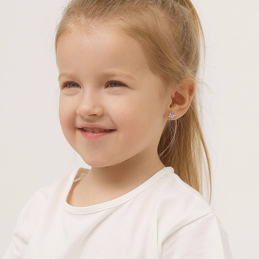 Dainty Butterfly Baby Toddler Kid Earrings - Sterling Silver