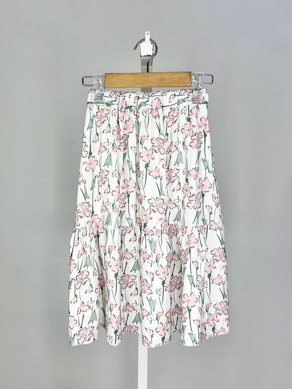 Long tiered skirt with ruffle and floral print for girls