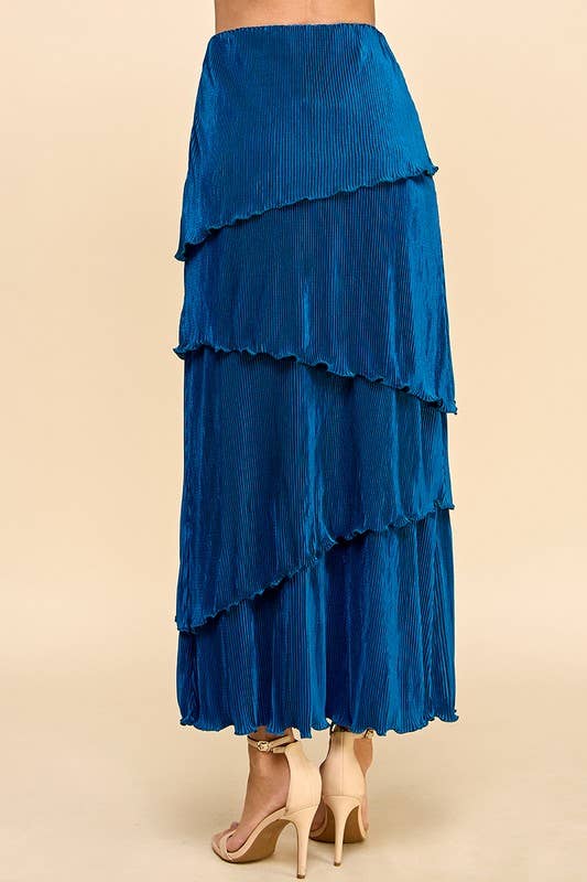High Waist Pleated Skirt With Multi Tiered