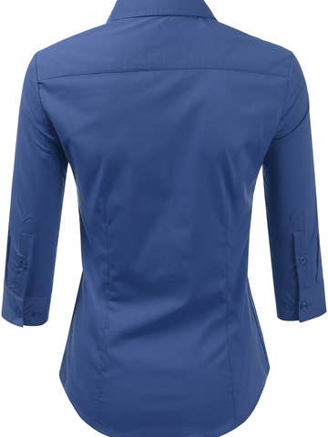 3/4 Sleeve Button Down Collar Shirt Blouse
