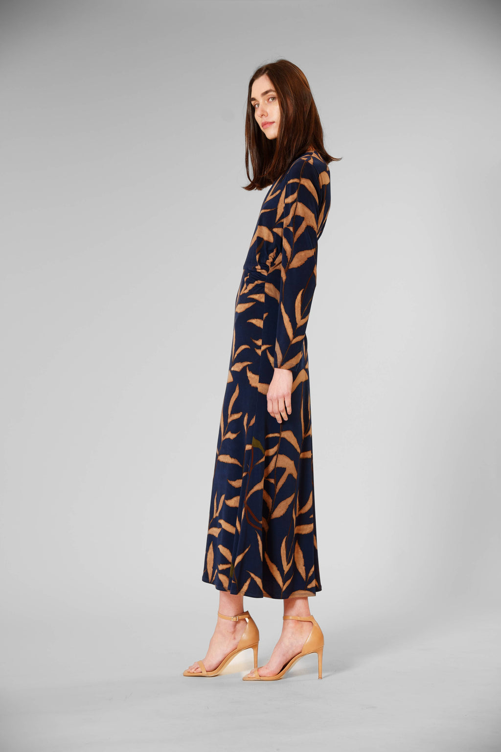 Abstract Print Long Sleeve Midi Dress