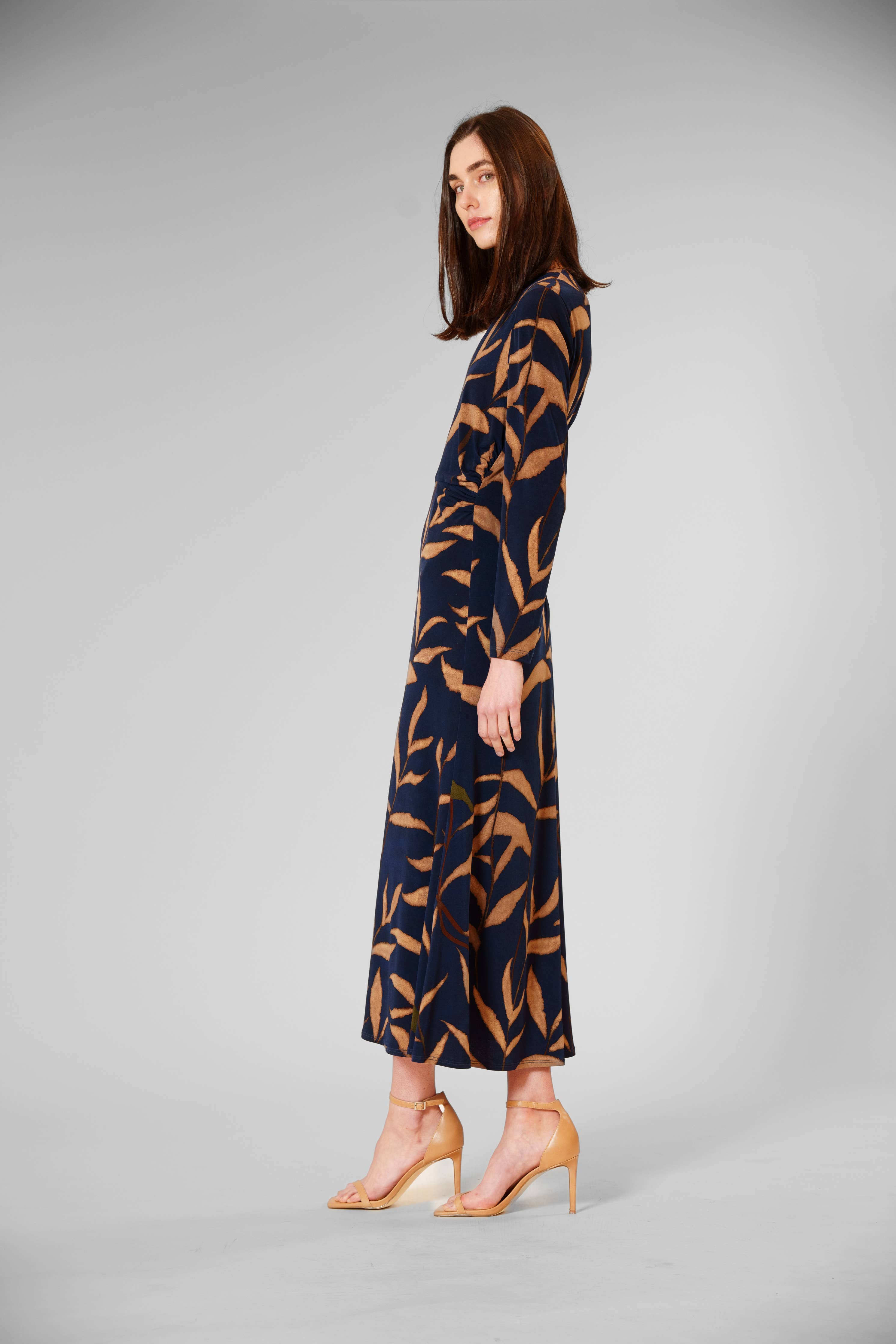Abstract Print Long Sleeve Midi Dress