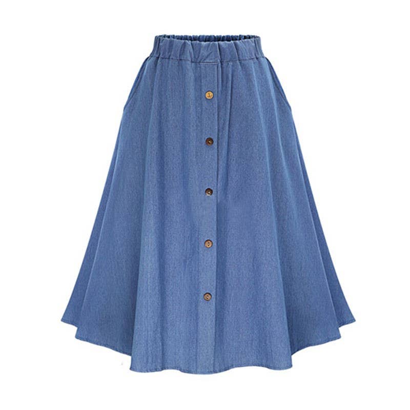 High-waisted Loose Thin Mid-length Denim A-line Skirt