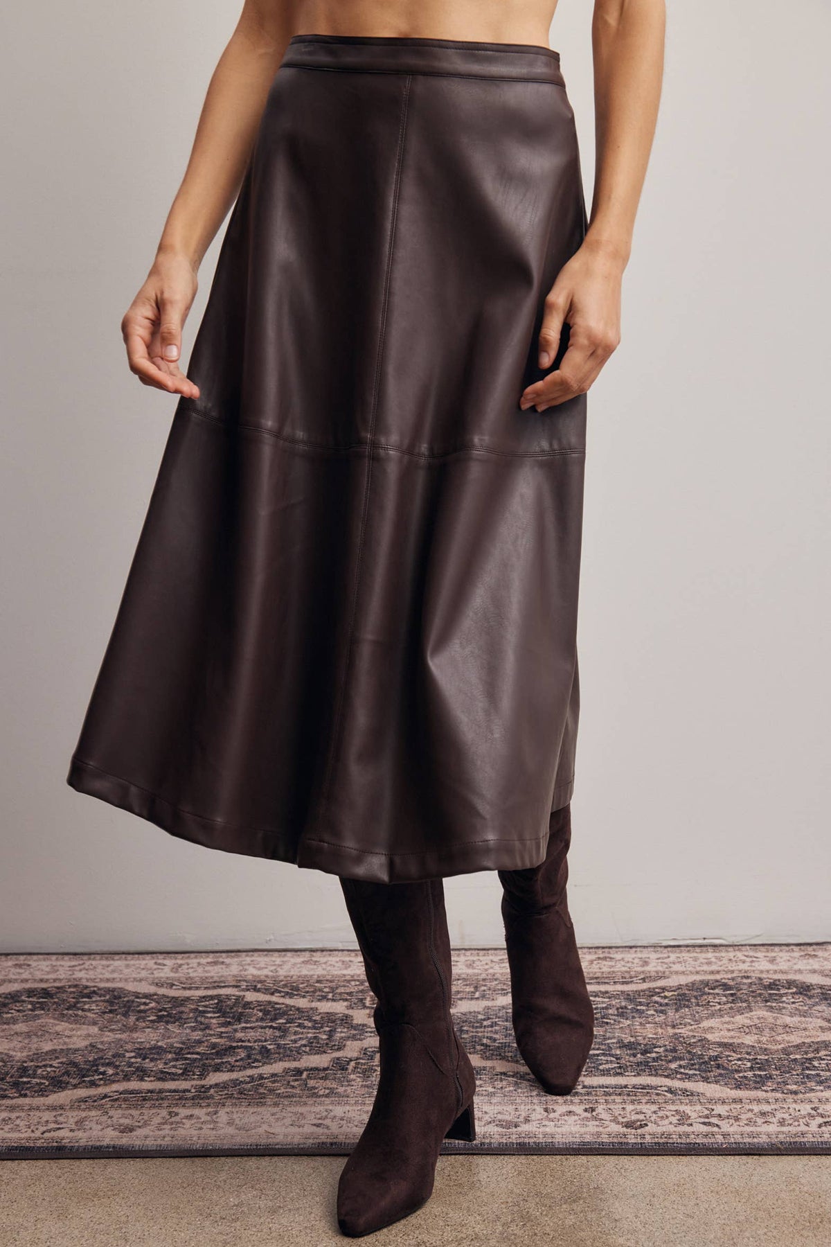 Faux Leather A-Line Midi Skirt FSK0026
