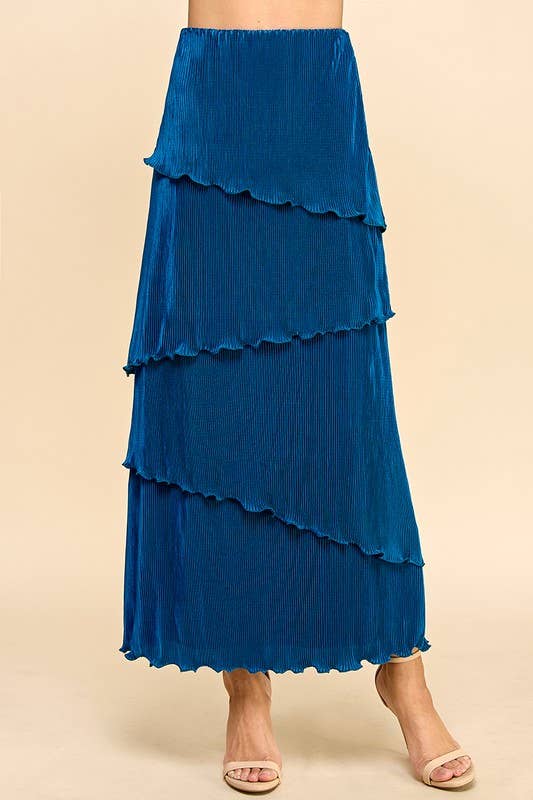 High Waist Pleated Skirt With Multi Tiered