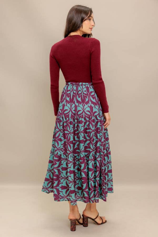 A sweater knit top and printed woven midi dress - ISW5281