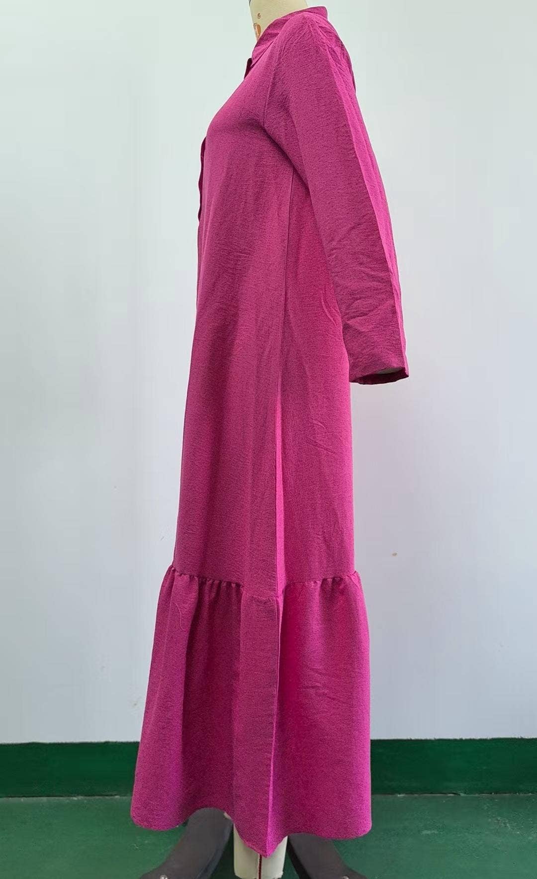 Long-sleeved button loose maxi dress
