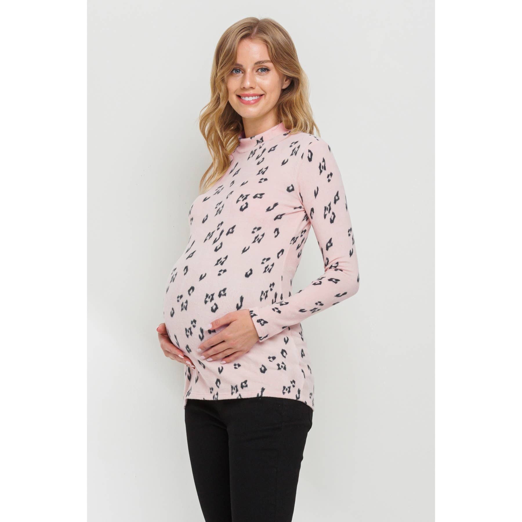 Animal Print Mock Neck Long Sleeve Maternity Top