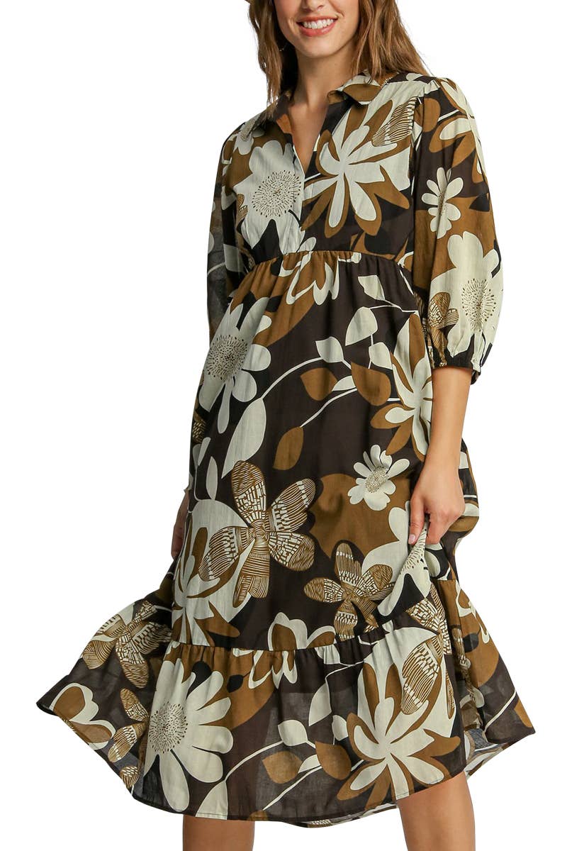 Floral Abstract Print Tiered Dress