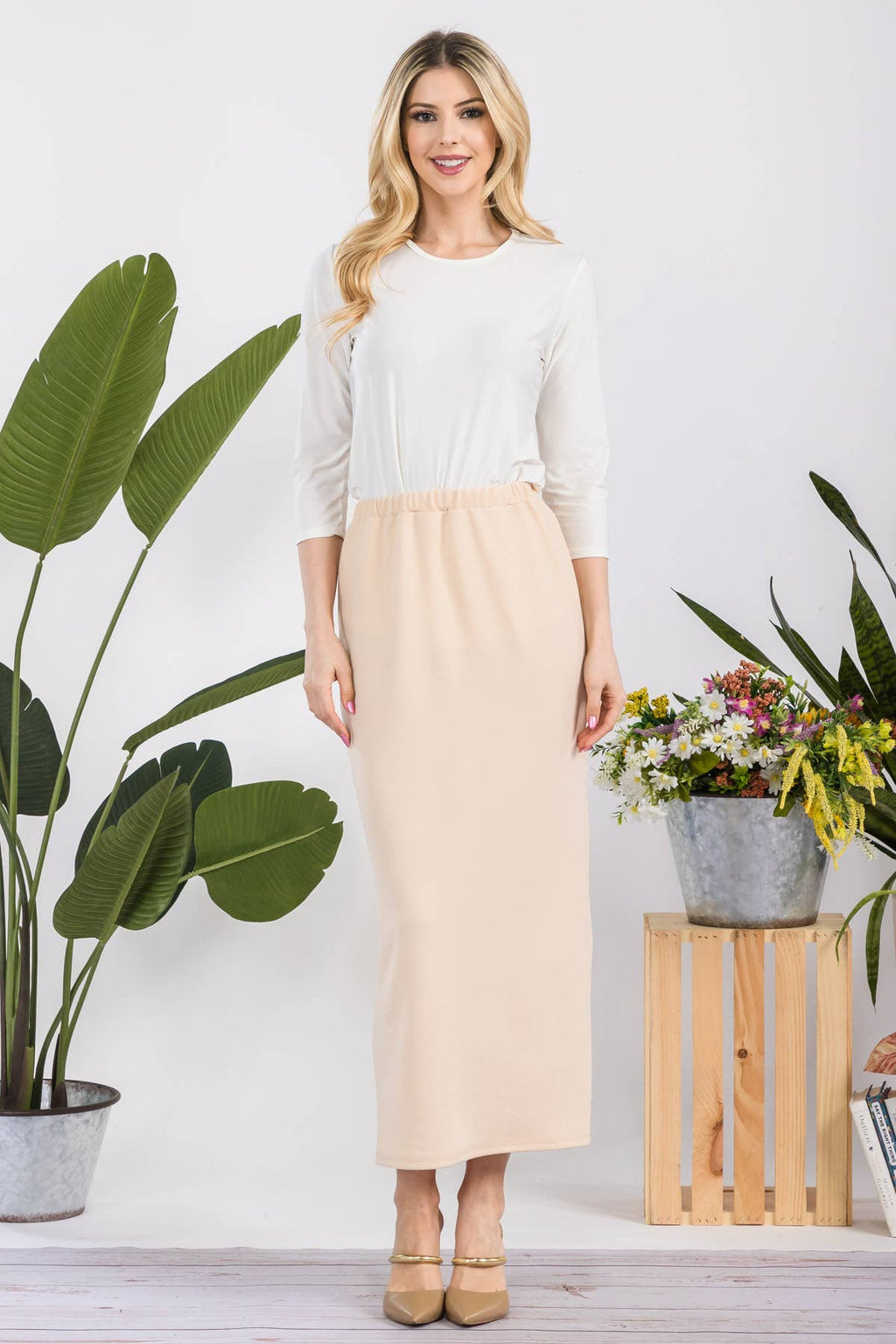 NEW COLORS- LONG PENCIL SKIRT -WITH ELASTIC WAIST BAND