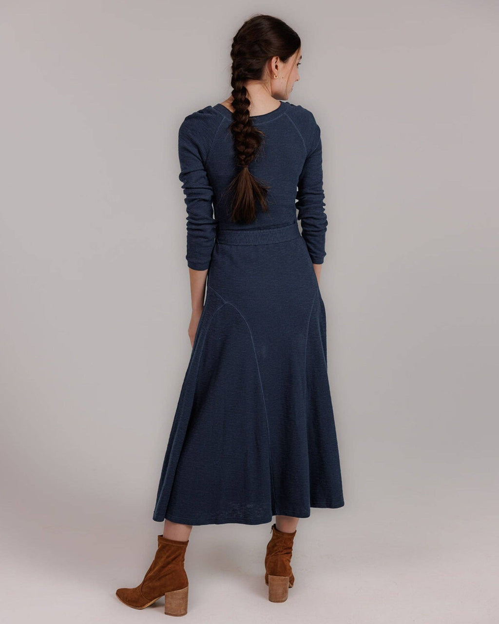 Destination Long Sleeve Midi Length Navy Knit Dress