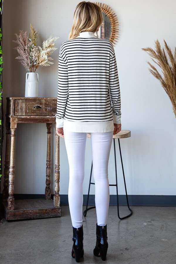 CAY1242LS - STRIPE SWEATSHIRT TOP WITH COLLAR