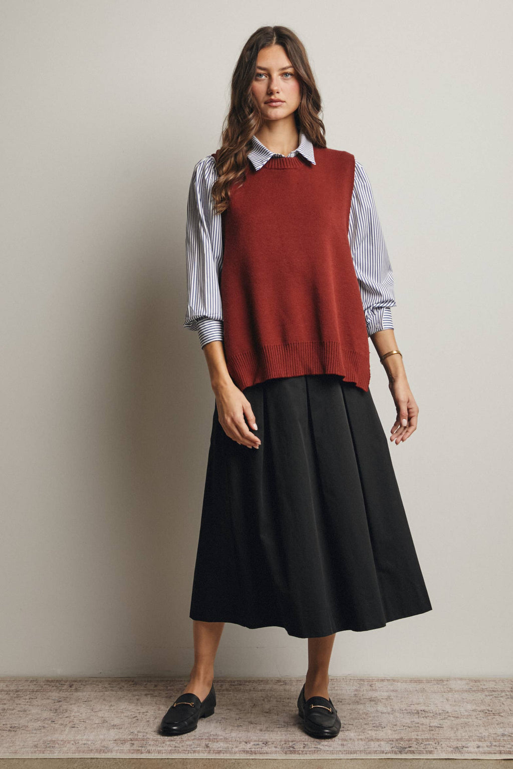 Pleated A-Line Midi Skirt