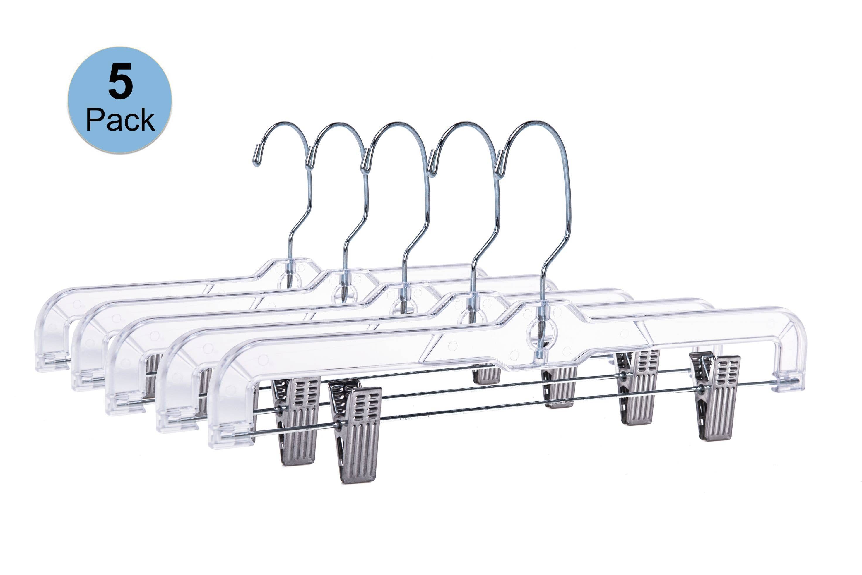 P022 Clear Crystal Plastic Skirt Hanger with Clips 100 pc