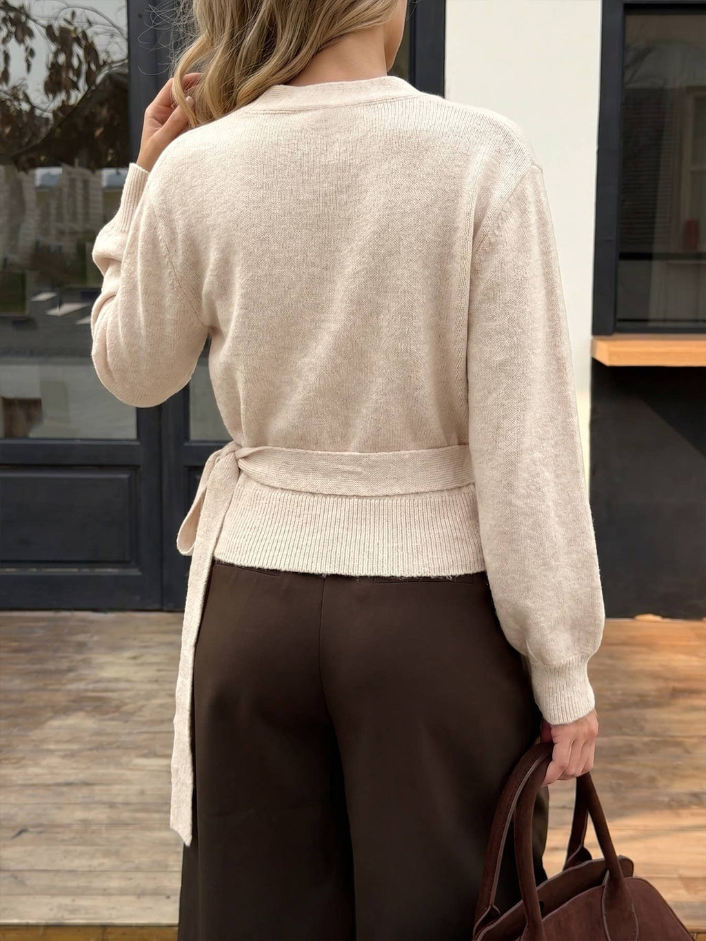 Wrap V Neck Self Tie Knit Top Cross Front Knit Sweater