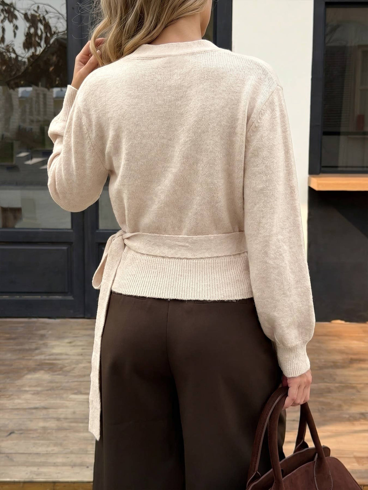 Wrap V Neck Self Tie Knit Top Cross Front Knit Sweater
