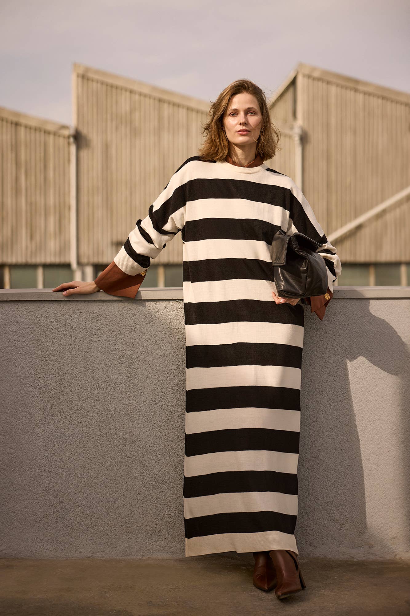 Bold Striped Oversized Maxi Knit Dress – Relaxed Modest