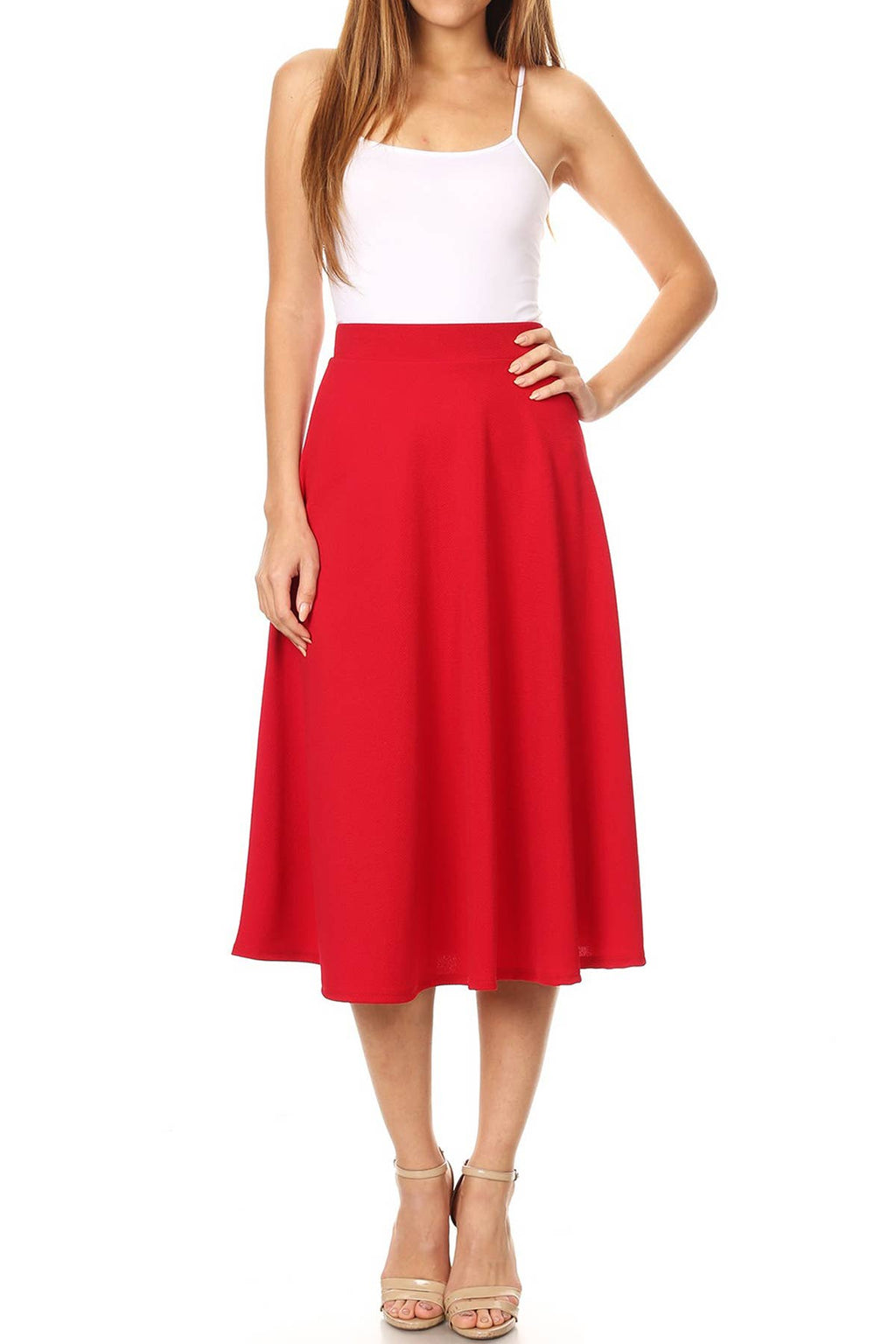 Women's Solid Basic Casual Flared Midi Skirt (Open Pack)