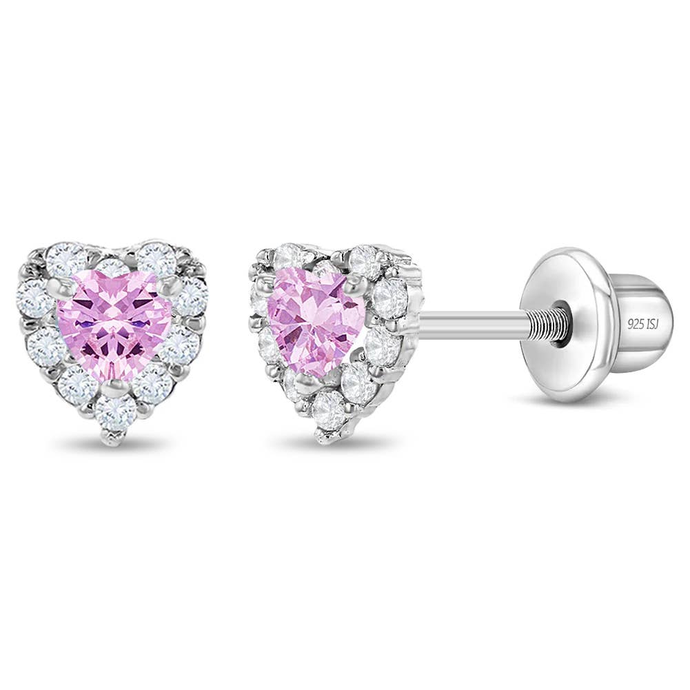 Princess Heart CZ Baby / Toddler Earrings - Sterling Silver