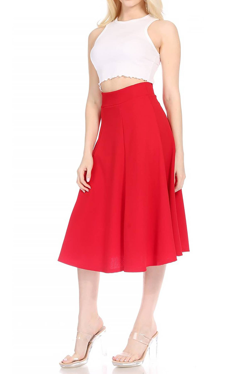 Women's Solid Flared Lightweight Long Midi A-line Skirt