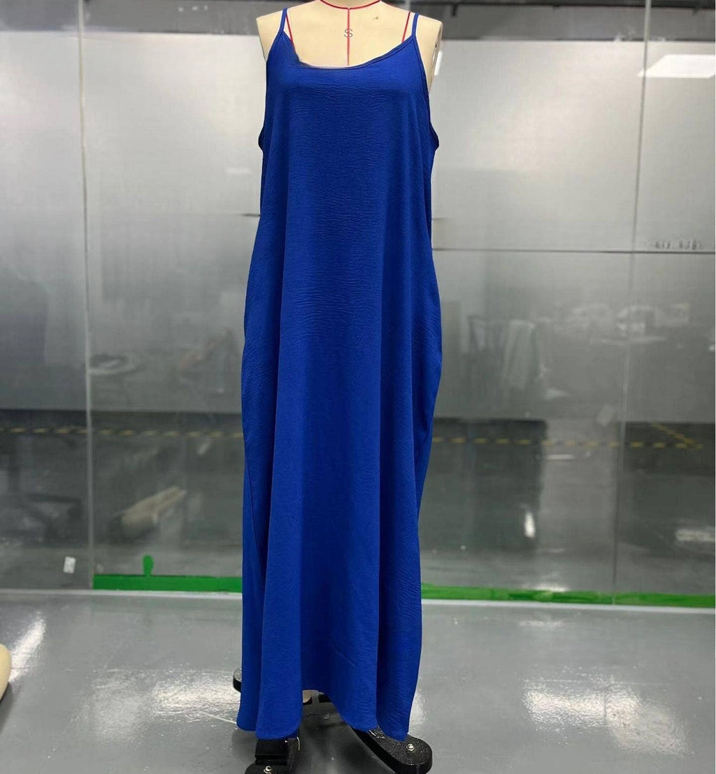 Solid colors loose rope strap maxi dress