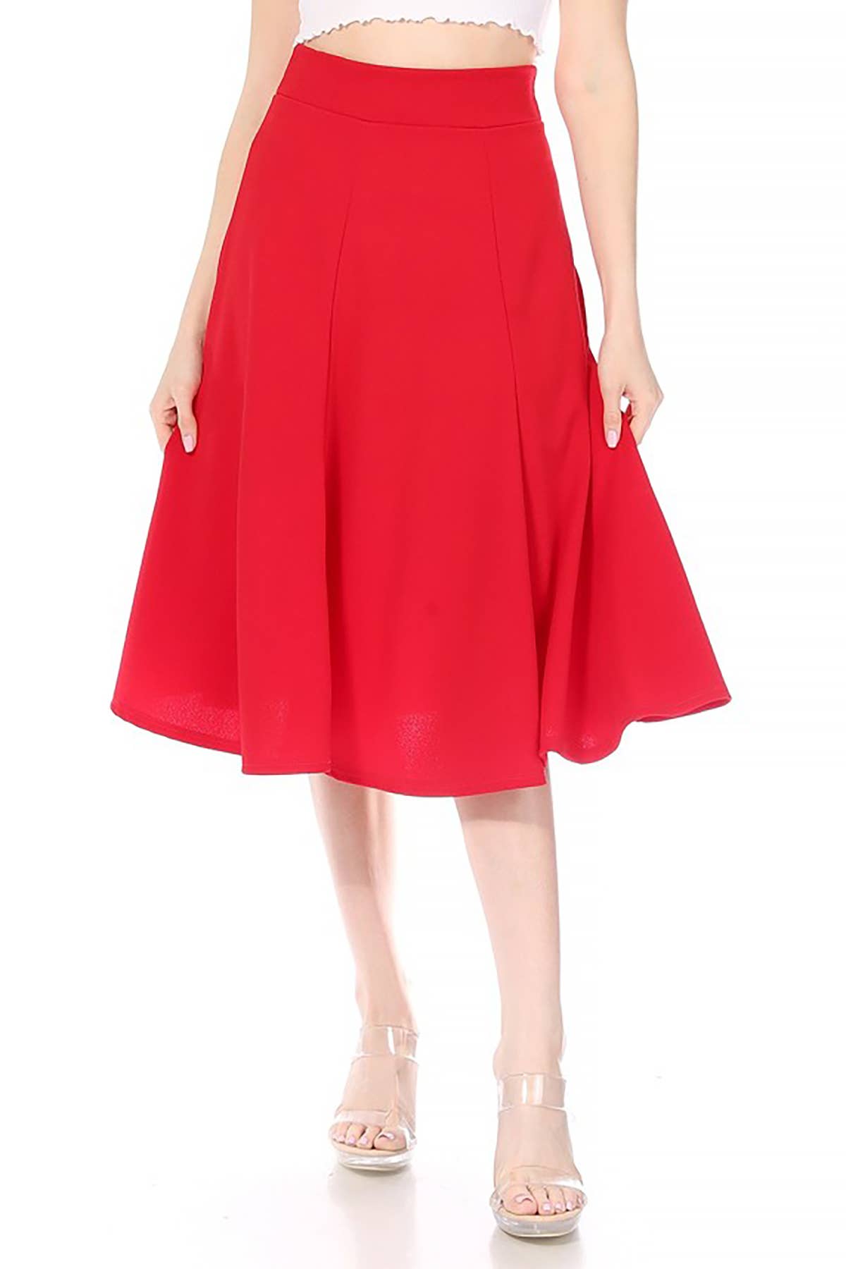 Women's Solid Flared Lightweight Long Midi A-line Skirt