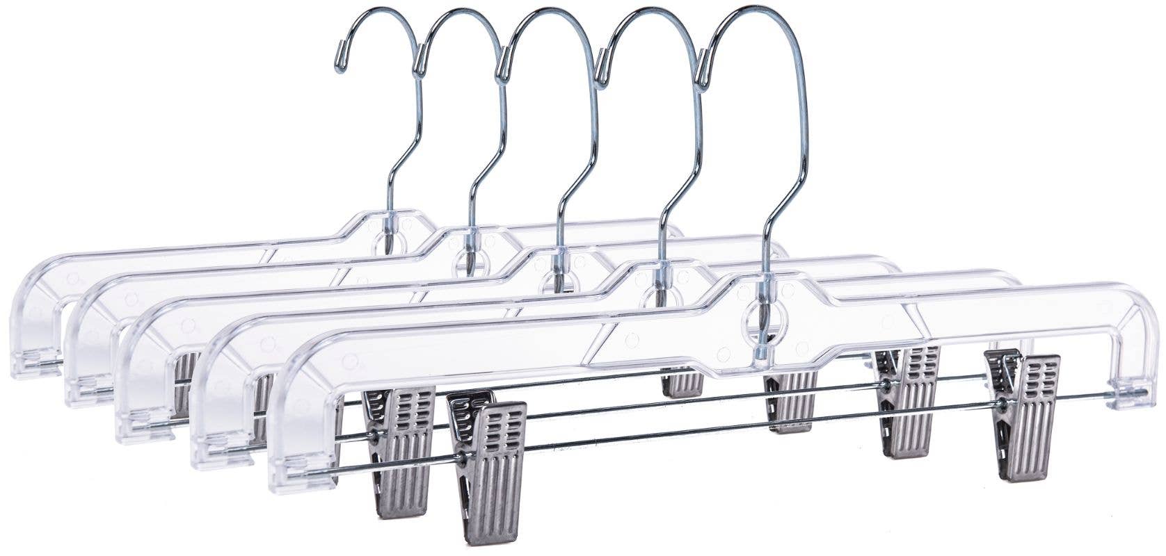 P022 Clear Crystal Plastic Skirt Hanger with Clips 100 pc