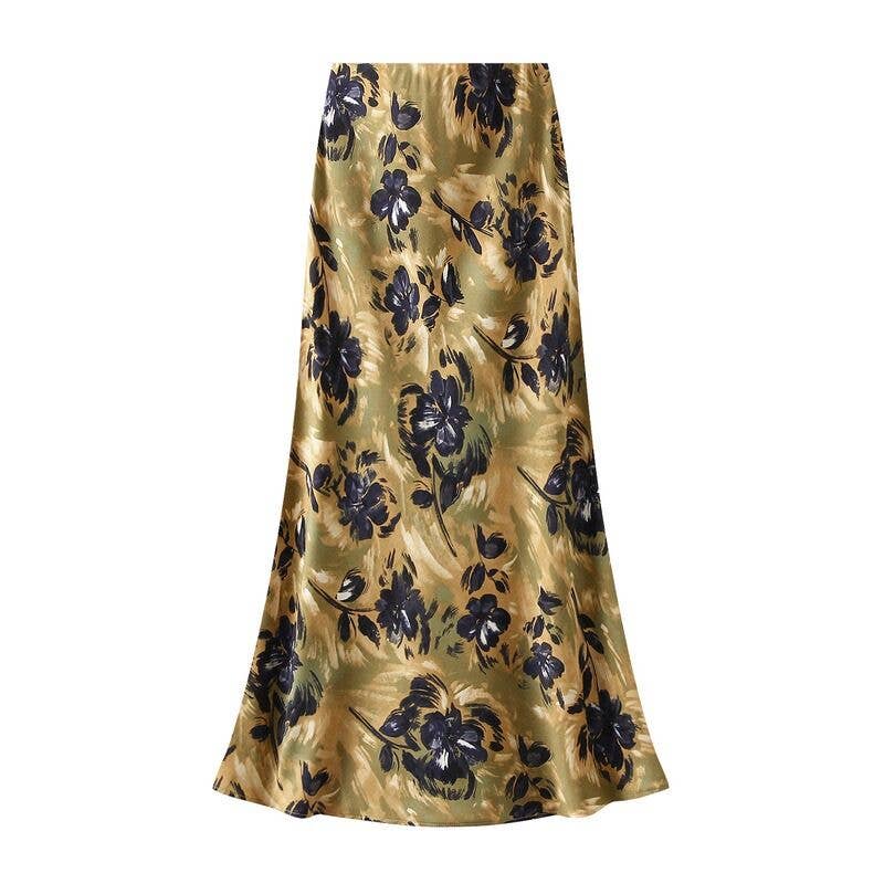 Satin Floral Print Skirt