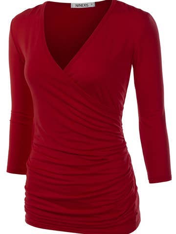 3/4 Sleeve Tank Tops Deep V-Neck Surplice Wrap