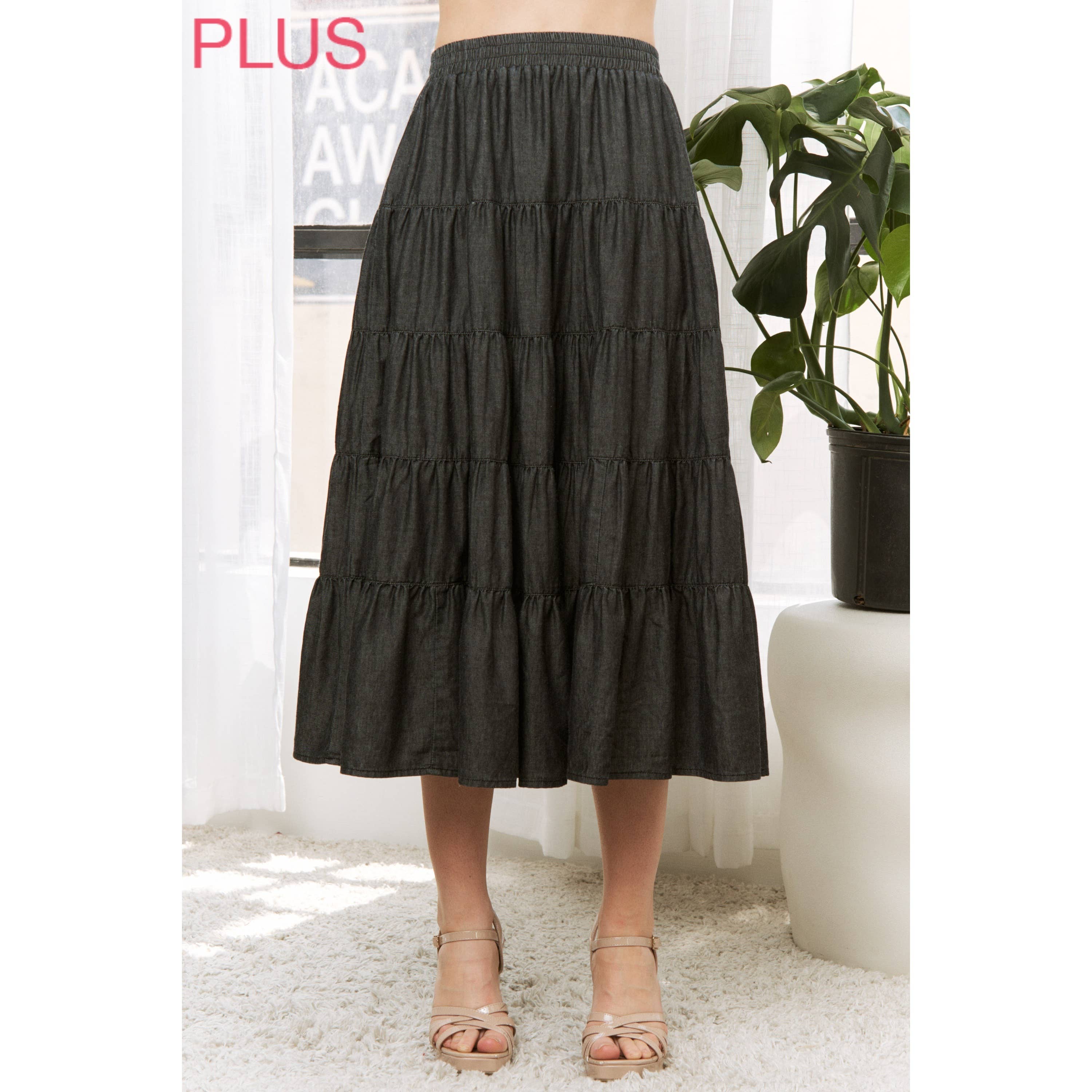 PLUS WASHED RELAXED FULL SWING MIDI SKIRT