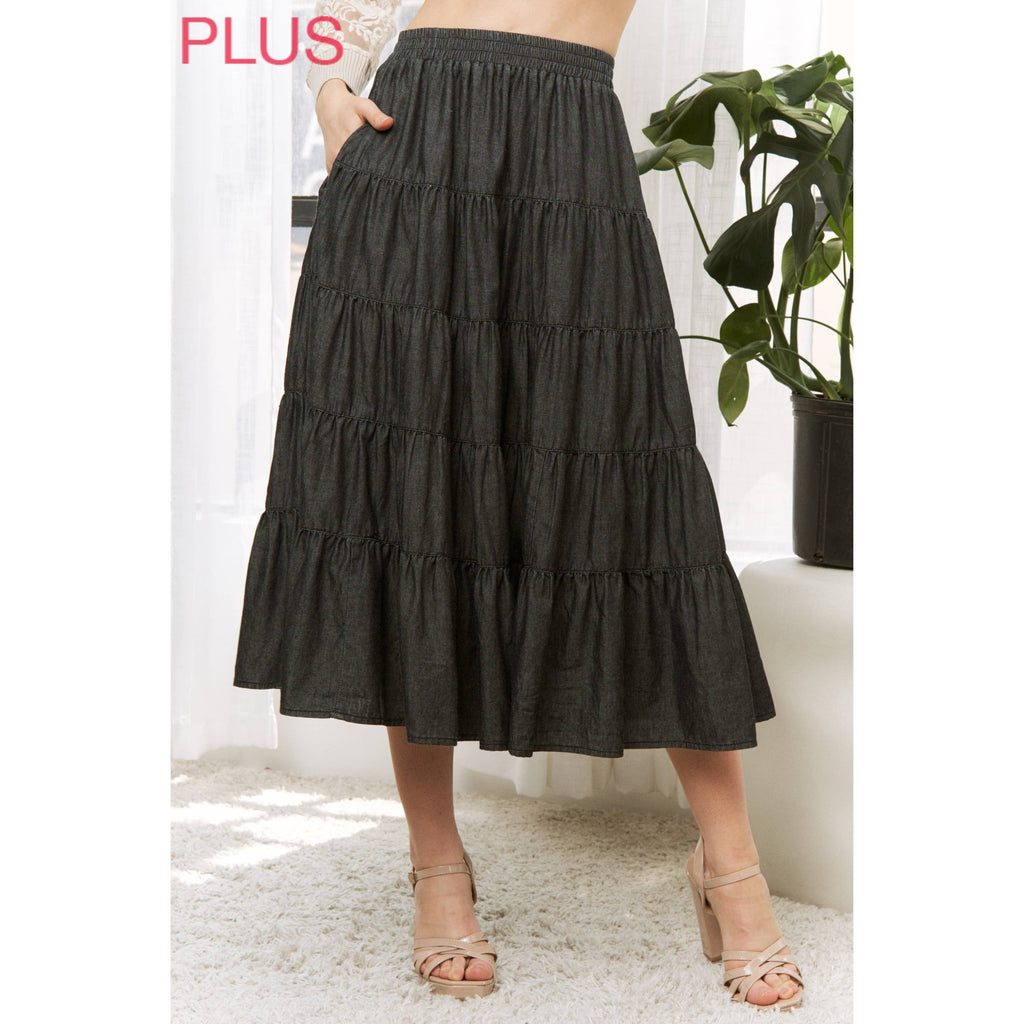 PLUS WASHED RELAXED FULL SWING MIDI SKIRT